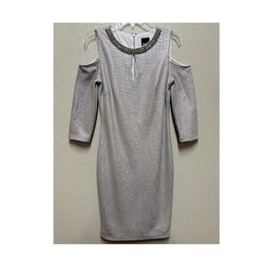 Melrose Social Silver Beaded Cold Shoulder Sheath Dress Women's Size 6